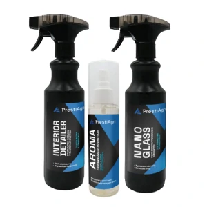 PrestiAgri Péče o interiér - sada (1x Interior Detailer 500 ml, 1x Nano Glass 500 ml, 1x Aroma Vinná kapka 120 ml)